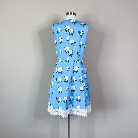 Draper James | Magnolia Love Blue Floral Fit Flare Lace Hem Preppy Dress 8 EUC - Picture 6 of 10